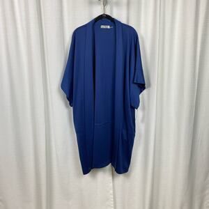 Natori Blue Longline Robe Topper Kimono Cardigan Sz.1X NWT